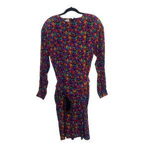 Jacqueline Ferrar Dress Vintage Women' 14 Multicolor Silk Shoulder Pads Belt 80s